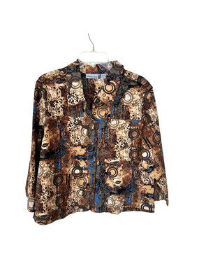 Vtg Womens Cotton Jacket Samanthas Style Shoppe Abstract Print Top XL Brown
